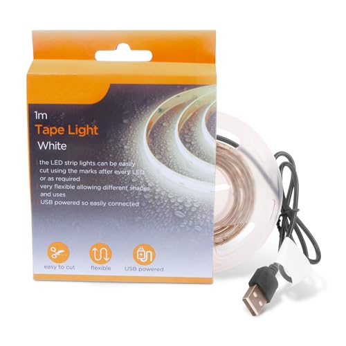 Navoys LED Light Strip Tape USB Powered 3.3ft/1 Meter - Self Adhesive for Home, Commercial, Cupboard, TV Backlight, Decorative Lighting, UKCA/CE, Trimmable, Flexible (1 Meter - Cool White)