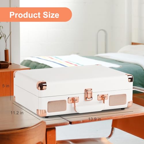 Image of 3-Speed Vinyl Record Player Turntable Portable Suitcase with Bluetooth, Rechargeable Battery, Aux /RCA /Headphone Jacks, Compact Retro Design for Vinyl Lovers
