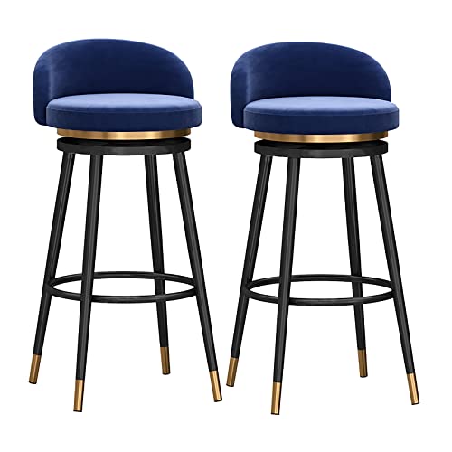Modernos taburetes de bar giratorios de terciopelo con respaldo y reposapiés, juego de 2 elegantes sillas de isla de cocina con cómodo asiento y apoyo