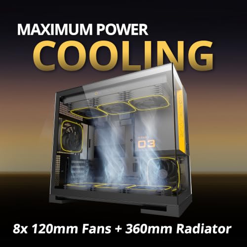 Image of Geometric Future Model 3 Panoramic Tempered Glass Dual Chamber Micro-ATX Tower PC Case, 5 Pre-Installed 120mm x 30mm PWM ARGB Fans, USB Type-C, 360mm Radiator Support, Black /Gray, GEO-M3F-BG