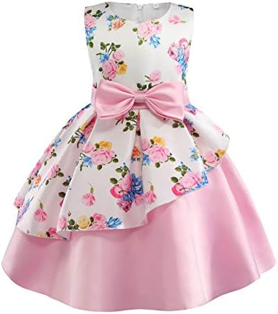 AIMJCHLD A Line Sleeveless Round Neck Flower Girl Dresses Summer Wedding Party Dress Pageant Prom Gowns Christmas Easter Halloween Birthday Holiday Dresses Size 5T 6T (Pink 130)