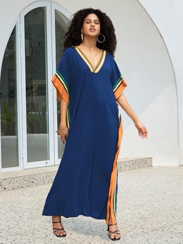 Image of KECVOT Kaftan Dresses for Women V-Neck Print Swimsuit Cover Up Plus Size Beach Caftan Lounge Dress