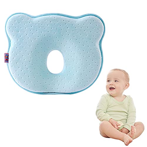 Horolas Oreiller façonnant la tête de bébé, oreiller 3D en mousse à mémoire de forme pour nouveau-né - Oreiller façonnant la tête de bébé pour lit, poussette, siège auto (bleu) Cover