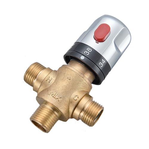 Coleniny Thermostatic Mixing Valve for Shower System Water Temperature Control Pipe Basin Thermostat Control, Solid Brass 3-Way Hot Cold Water Regulator 1/2 BSP (21mm) Connection