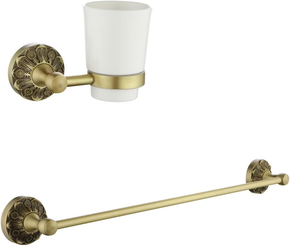 24 Inch Single Towel Bar + Single Toothbrush Holder, Brass Bathroom Accessories Set