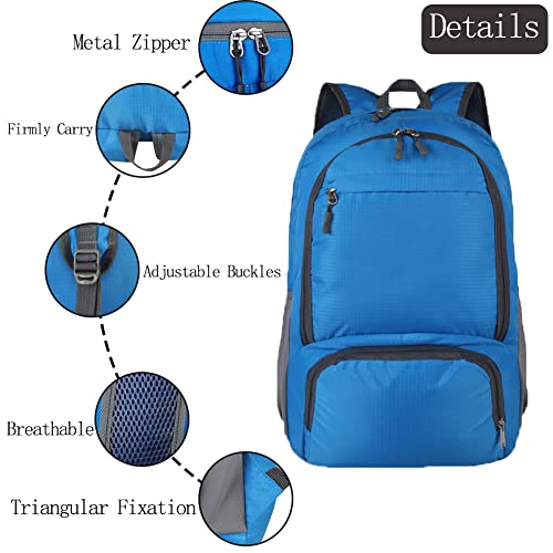 HYCOPROT 35L Packable Backpack Ultra Lightweight Foldable Rucksack Water Resistent Breathable Bag for Men Women Outdoor Camping Walking Hiking Climbing Travel Daypack (Blue) - Image 3