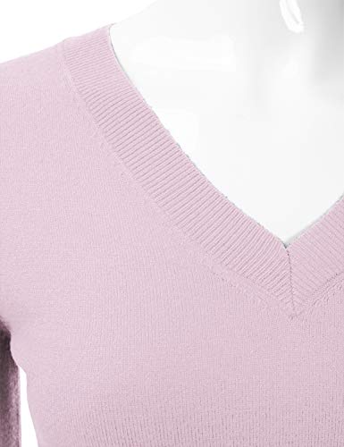Image of EIMIN Women's Long Sleeve V-Neck Slim Fit Pullover Soft Knit Top Sweater Orchid XL