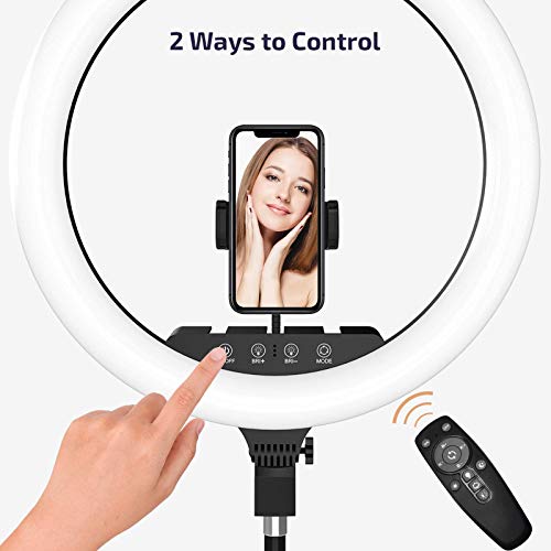 LETSCOM 18 inch Ring Light with Tripod Stand & Phone Holder, 3000K-6500K Dimmable Led Light, Touch and Remote Controller Lighting Kit for Photo Studio/Makeup/YouTube/TIK Tok/Camera, Carrying Bag