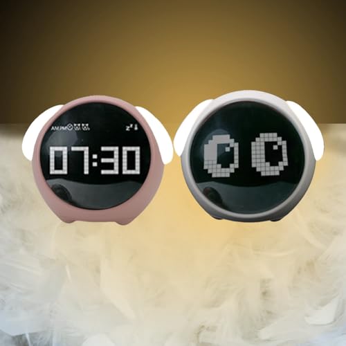 Ujjdwiurgh Reloj despertador infantil multifuncional con luz controlada por voz, lindo reloj despertador de expresión para el hogar, luz nocturna LED digital (A) - imagen 6