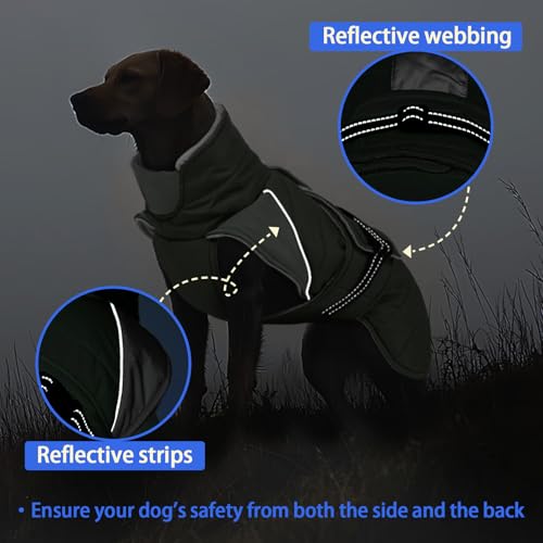 Image of MIGOHI Dog Winter Coat - Reflective Medium Dog Snow Jacket with Thick Turtleneck,Windproof Pet Fleece Vest, Cold Weather Coat for Medium Dogs, Snowproof for Hiking,Camping,L,ArmyGreen