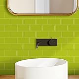 Alwayspon 10 Sheets 3D Peel and Stick PVC Backsplash Tiles, 12'x6' Self-Adhesive Wallpaper Wall Tile Stickers Stick on Subway Tiles for Kitchen Bathroom, Lime Green
