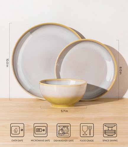 Image of TheTerra Stoneware Dinnerware Sets for 4, 12 Pieces Ceramic Plates and Bowls Sets, Scratch Resistant Dish Set, Oven, Microwave & Dishwasher Safe, Autumn Haze