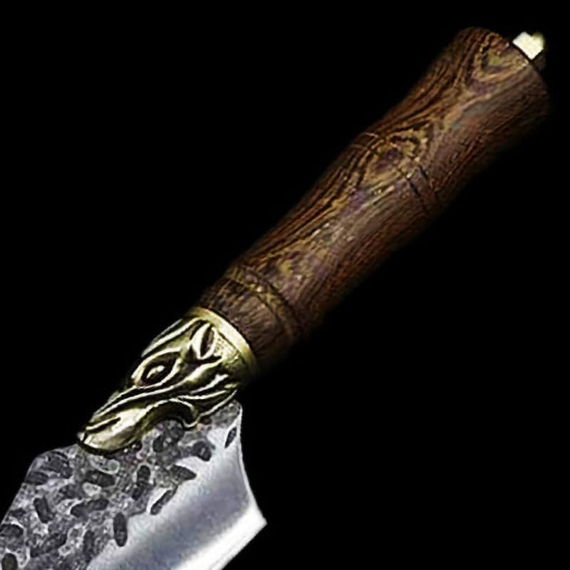 Meat Cleaver,Cleaver Knife 6 Inch Boning Knife Sharp Cleaver Paring Fish Longquan Kitchen Knife Copper Wolf Decor Wood Handle Handmade Forged Cooking Tools