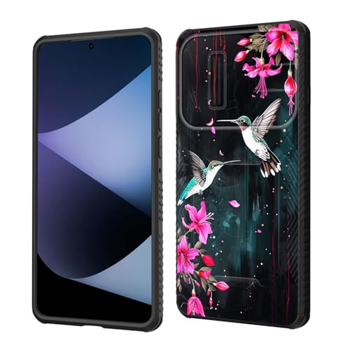 wiaekosef for Moto Edge 2025 Case Built in Slide Camera Lens Cover,Heavy Duty Shockproof Protection Dual Layer Case for Motorola Moto Edge 2025,Flower Hummingbird