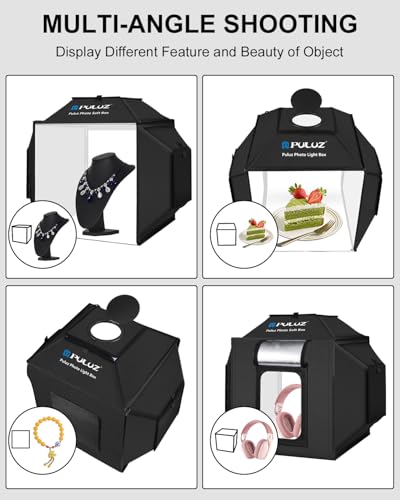 Light Box, PULUZ 16"x16" Studio Light Box with 480pcs LEDs Lights 4 Color PVC Photography backdrops Shooting Tent for Jewelry and Product Portable Lightbox Picture Box for Photography (Upgrade)