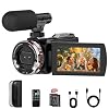 4K 60FPS Video Camera Camcorder with HDMI Cable, 48MP Vlogging Camera for YouTube, Dual Lens Camera Recorder, 21X Zoom Rotatable Screen Video Recorder with Mic, 2 Batteries &64GB Card (Small)