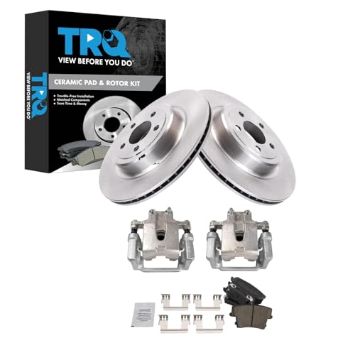 Image of TRQ Rear Brake Pad and Rotor Set Ceramic Solid Rotors Calipers Compatible with 2006-2011 2014 Dodge Charger 2007-2008 Magnum