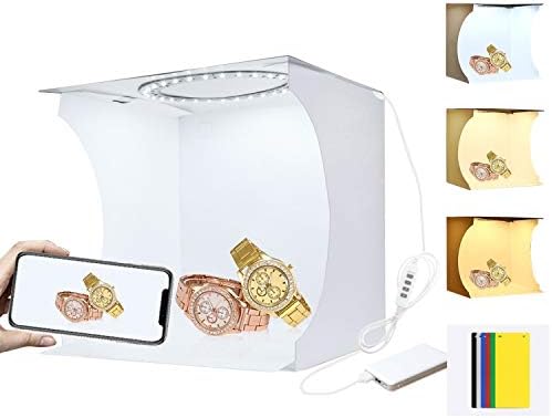 Jubilant 23cm LED Ring Light Box Photo Studio Light Box Softbox Photography Shooting Tent Kit with White/Warm/Soft Lighting & 6 Color Backdrops