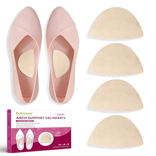 Bukihome Arch Support Inserts for Plantar Fasciitis - Anti Gravity Design - 2 Pairs Adhesive Gel Arch Pads for Women & Men - High Arch Support Insoles for Flat Feet,Relieve Pressure - Beige,Small