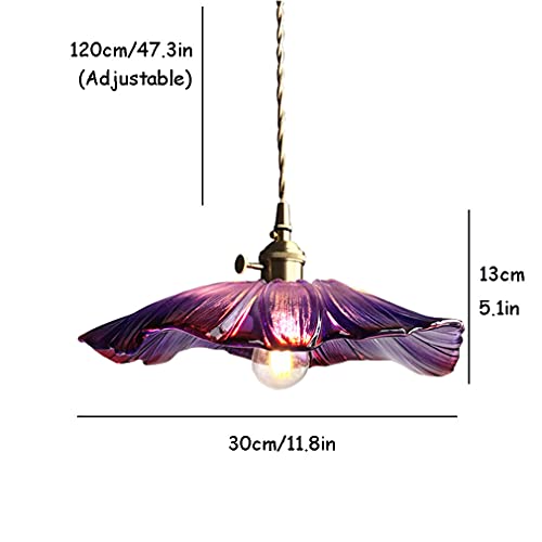 Leaves Glass Pendant Light Fixture Vintage Industrial Chandeliers Flower Shape Lamp Shade E27 Brass Finish Hanging Ceiling Lighting For Restaurant Kitchen Island Loft Bar (Purple) #TOP2