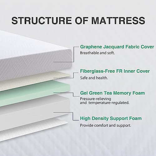 Dyonery Queen Mattress - 12 Inch Green Tea Memory Foam Mattress- Queen Mattress In A Box - Certipur-Us Certified Fiberglass Free Mattress - Cooling Gel Layer - Medium Firm - 60"X80"X8" - White #TOP1