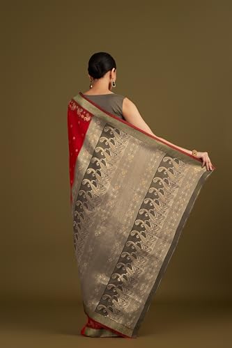 Monjolika Fashion red banarasi silk saree – image 6