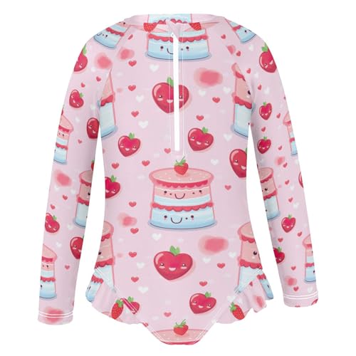 Cute Strawberry Cake Girls Long Sleeve Swimsuit UPF 50+ Rashguard Swimwear One Piece Bathing Suit 212207664