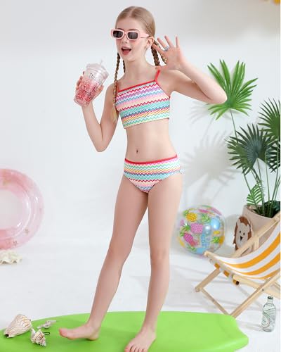 Image of Angel season Girls Swimsuit Bikini Set Two Piece Tankini Bathing Suit Teens High Waisted Beach Swimwear Cute Size 7-14