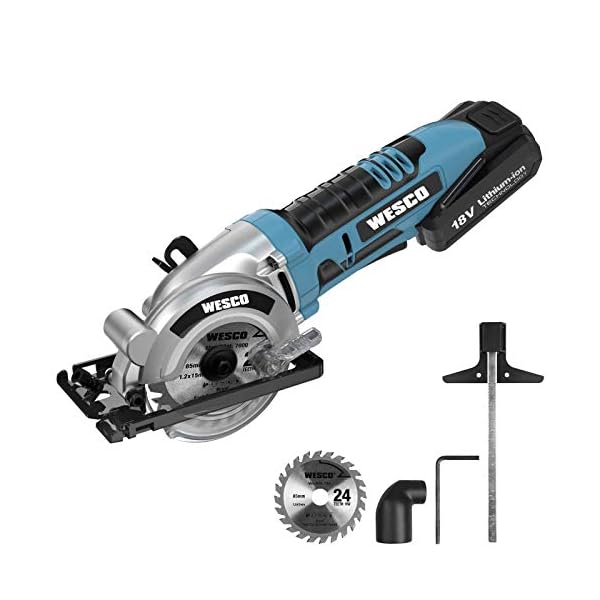 WESCO Mini Handkreissäge Akku, 18V Mini Kreissäge, mit 2,0Ah Akku, 24T 85 mm TCT Sägeblatt, Schnitttiefe 0-27 mm (90…