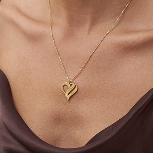Myka - Personalized Engraved “Two Hearts Forever” One Pendant Necklace With Diamonds - Personalized Inscription - Custom Gift For Wife, Mother, Women, Grandma - Jewelry Gift For Mother’s Day, Xmas, Christmas, Birthday - 0.925 Sterling Silver, 18K Gold & Rose Gold Plating, Vermeil, 10K Yellow #TOP7