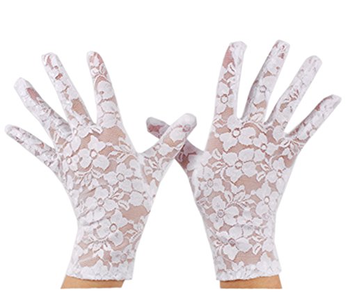 VIVIANSBRIDAL Women's 2019 Short Elegant Lace Wedding Gloves, White