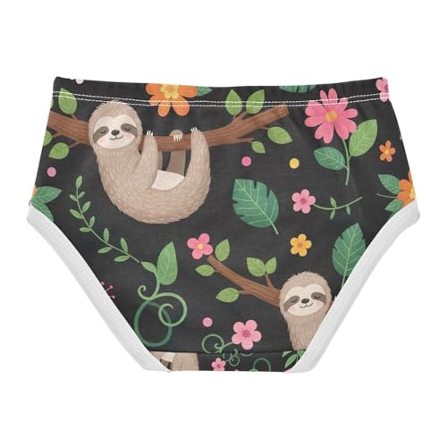 Toddler Girl Panties, Cute Sloth Flowers Black Girls Underwear Cotton, 2T–8 Years2