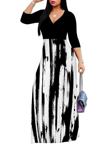 Image of SUZONANA Plus Size Dresses for Women Print Maxi Dresses Flowy 3 /4 Sleeve with Belt