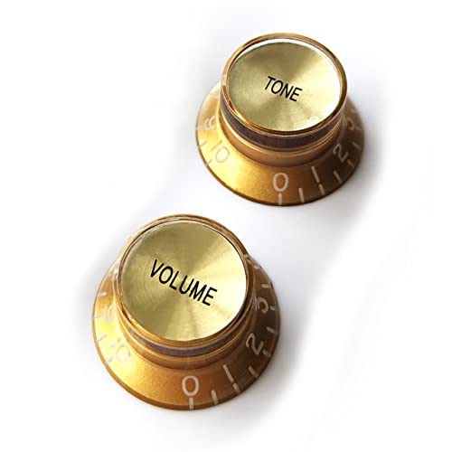 Guitar Anatomy - Top Hat Bell Reflector Knobs – Volume & Tone Controls for Gibson & Epiphone – Gold (1x Volume and 1x Tone)