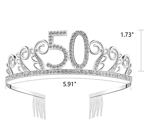 Babeyond Crystal Birthday Tiara Rhinestone Princess Crown Happy Birthday Crowns Silver Diamante Happy 50Th Birthday Tiara Crown (Silver-50Th) #TOP4