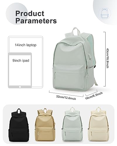 VECAVE Lightweight Backpack for Women Men, Travel Casual Daypack Laptop Rucksack, Waterproof College High Secondary Bookbag Daily Bag, Green - Thumbnail 2