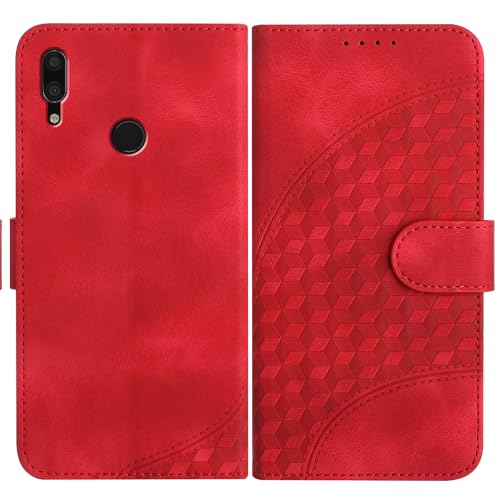 JayModCase Funda para Huawei Y7 2019, Flip Leather con Tarjetas y Cartera Soporte Plegable Cáscara de TPU Cierre magnético para Huawei Y7 2019 (Rojo)