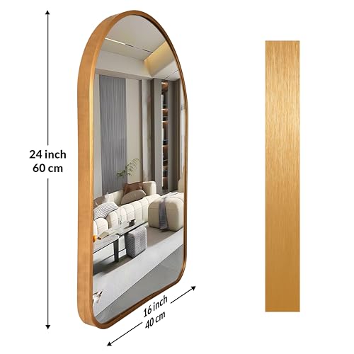 Image of Art Street Rectangular Decorative Wall Mirror with Aluminum Metal Frame Gold | Rounded Corner Modern Design Vanity Mirror for Makeup, Bedroom, Drawing Room, Bathroom Wash Basin (Gold, 40x60 cm)