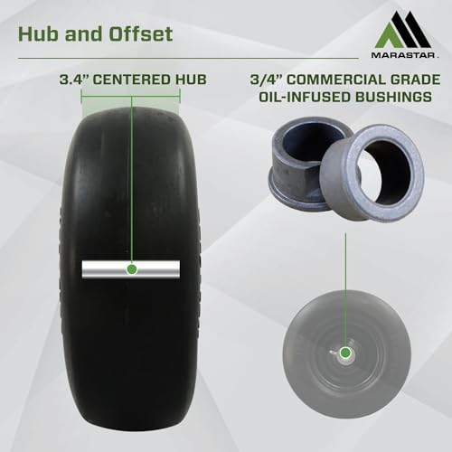 MARASTAR 00232-2PK Universal Fit Flat-Free 11x4.00-5 Tire and Wheel Assembly, Zero Turn Lawn Mower Replacement Tires, Smooth Tread, Adapter Kit included, 2 pack