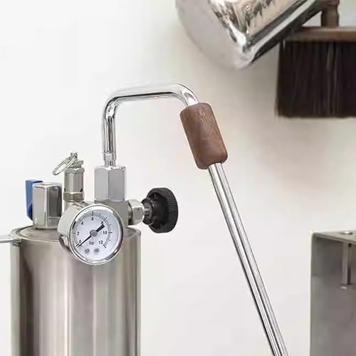 Milk Frother, Outdoor Steaming Machine with 3-Hole Nozzle, Air Pressure Gauge, Wooden Handle for Camping and Picnics