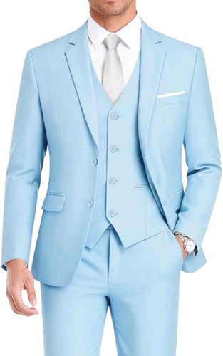 Image of WEEN CHARM Men's 3-Piece Slim Fit Suit Set-2-Button Blazer,Vest & Pants-Formal Wedding,Prom,Party & Business Tuxedo