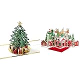 Hallmark Signature Paper Wonder Pop Up Christmas Card (Christmas Tree) & Paper Wonder Pop Up Jumbo Christmas Card Holiday Tabletop Decor (Accordion Fold Christmas Village)