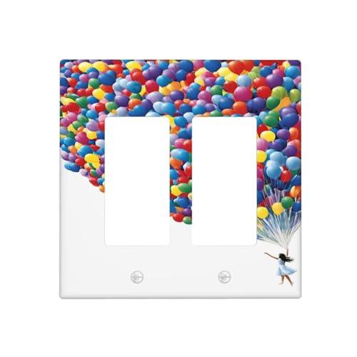 Decorative Outlet Covers Girl Holding Colorful Balloons 2 Gang Wall Plate Double Rocker Two Switch Wall Cover Plate Light Switch Cover Plate Faceplate for Country Bedroom Home Decor