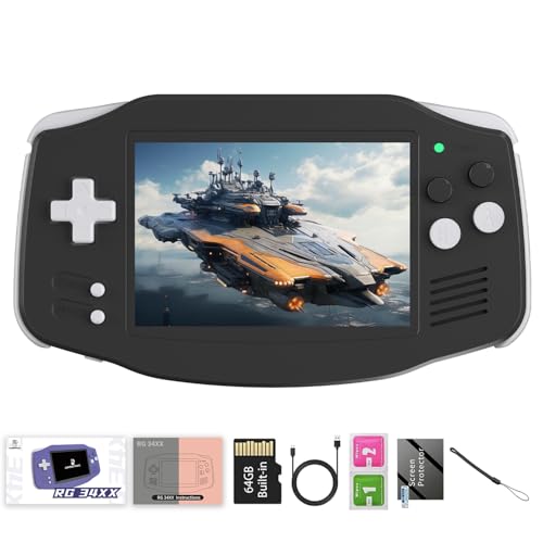 Image of RG34XX Retro Handheld Game Consoles Classic Retro Gaming Console 64G Card Preloaded Games 5000+ rg34xx Portable Gaming Console Linux 64-bit 3500mAh Battery WiFi Bluetooth HD and TV Output Black