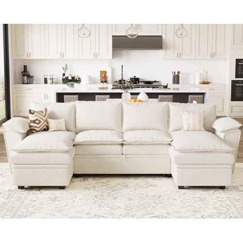 Belffin Modular Sectional Sofa Sleeper Sofa Sectional Couch with Pull Out Bed U Shaped Couch with Storage Chaises Chenille White White U Shaped Sleepe
