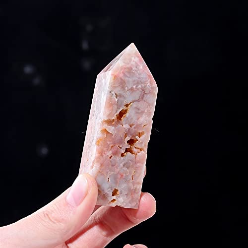 CZAOINCU 1PC Cristal Naturel Rose Agate tétraédrique Colonne Fleur Agate Tour Rare Rose gemme décoration de la Maison Collecte à Domicile (Color : Pink Agate, Size : Purple)