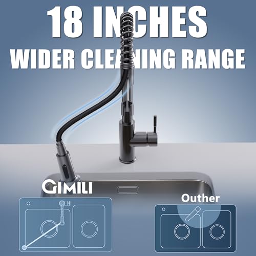 Image of GIMILI Black Stainless Kitchen Faucet with Pull Down Sprayer Single Hole Stainless Steel LED Faucet, Suitable for Farmhouses, RV, Laundry Room, Outdoor, and Campers. Llave para fregadero de cocina