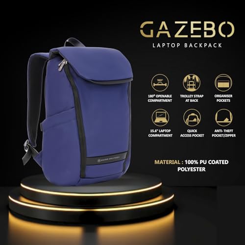 Image of SWISS MILITARY Black & Gold Collection Gazebo Laptop Backpack, PU Coated Water-Resistant Material,15.6 inch Laptop, 180 Openable Compartment & Quick Access & Anti-Theft Pocket with Trolley Strap, (21L)