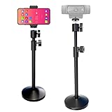 Webcam Stand with Phone Holder, Extendable Desktops Tripod Camera Stand Mount for Logitech Webcam C922 C930e C920S C920 C615 C960 C920x BRIO 4K NexiGo N60, Ring Light, GoPro, with 1/4' Thread