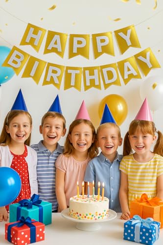 Image of Wanna Party Metallic Gold Happy Birthday Banner,Gold Party Decorations Sign for Birthday Decor,Backdrop for Birthday Decoration Items for Kids & Adults (Paper)